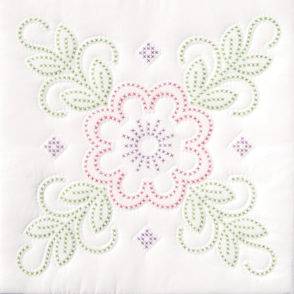 Jack Dempsey Floral Design Stamped White Quilt Blocks, 18" x 18"