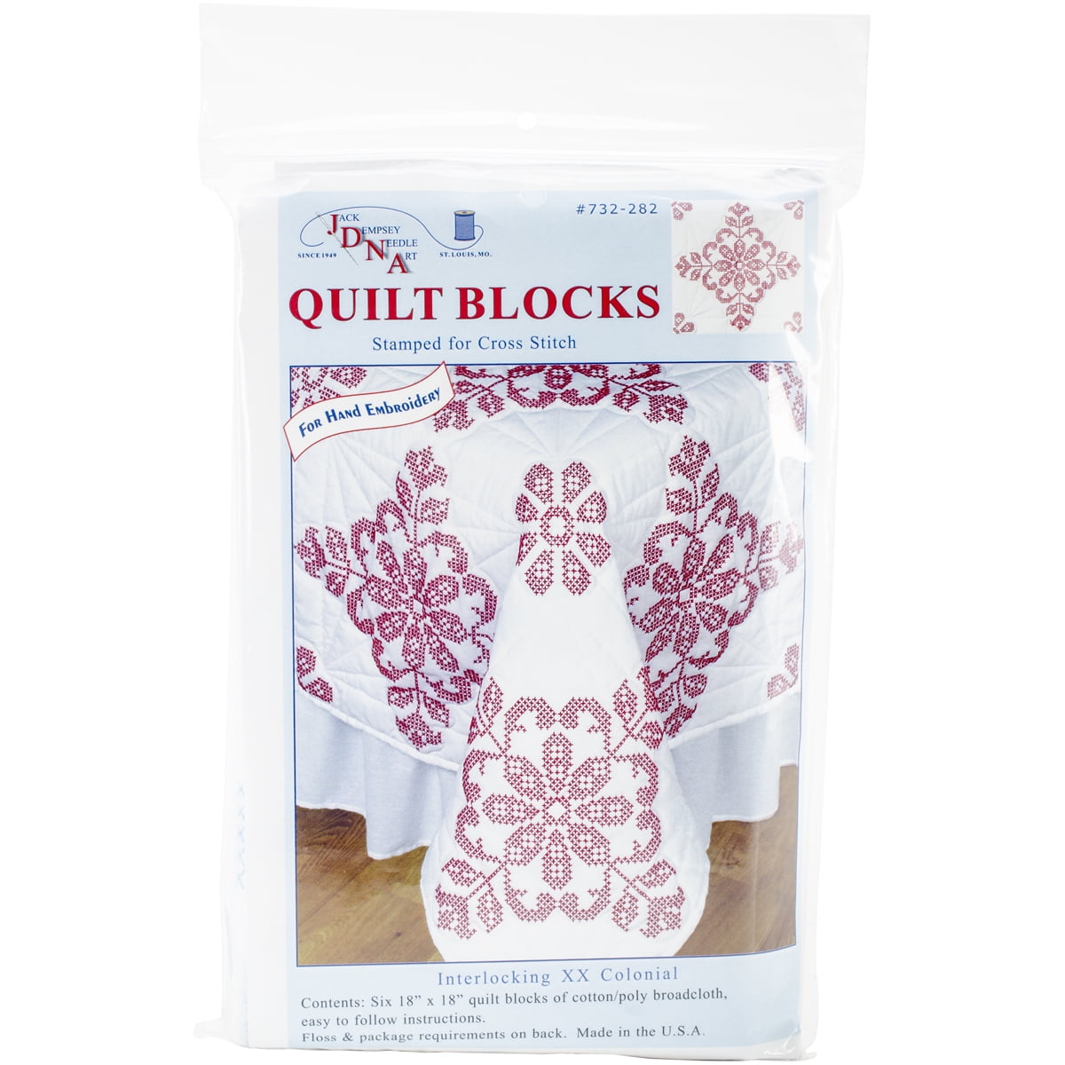 Jack Dempsey Stamped White Quilt Blocks 18x18 6/Pkg-Beautiful Blooms