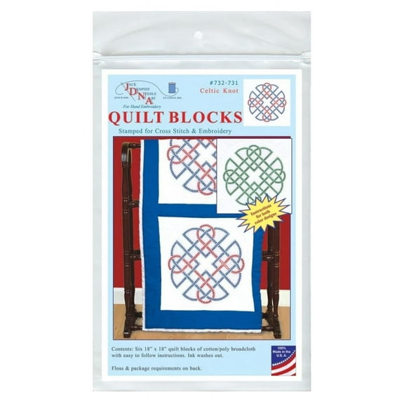 Jack Dempsey Stamped White Quilt Blocks 18"X18" 6/Pkg-Celtic Knot
