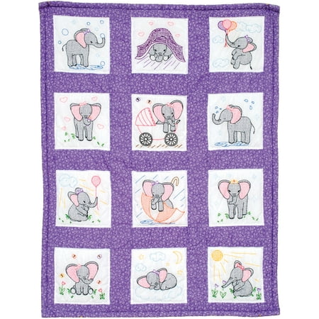Jack Dempsey Needle Art Elephants Hand Embroidery, White