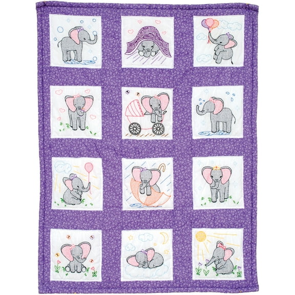 Jack Dempsey Needle Art Elephants Hand Embroidery, White