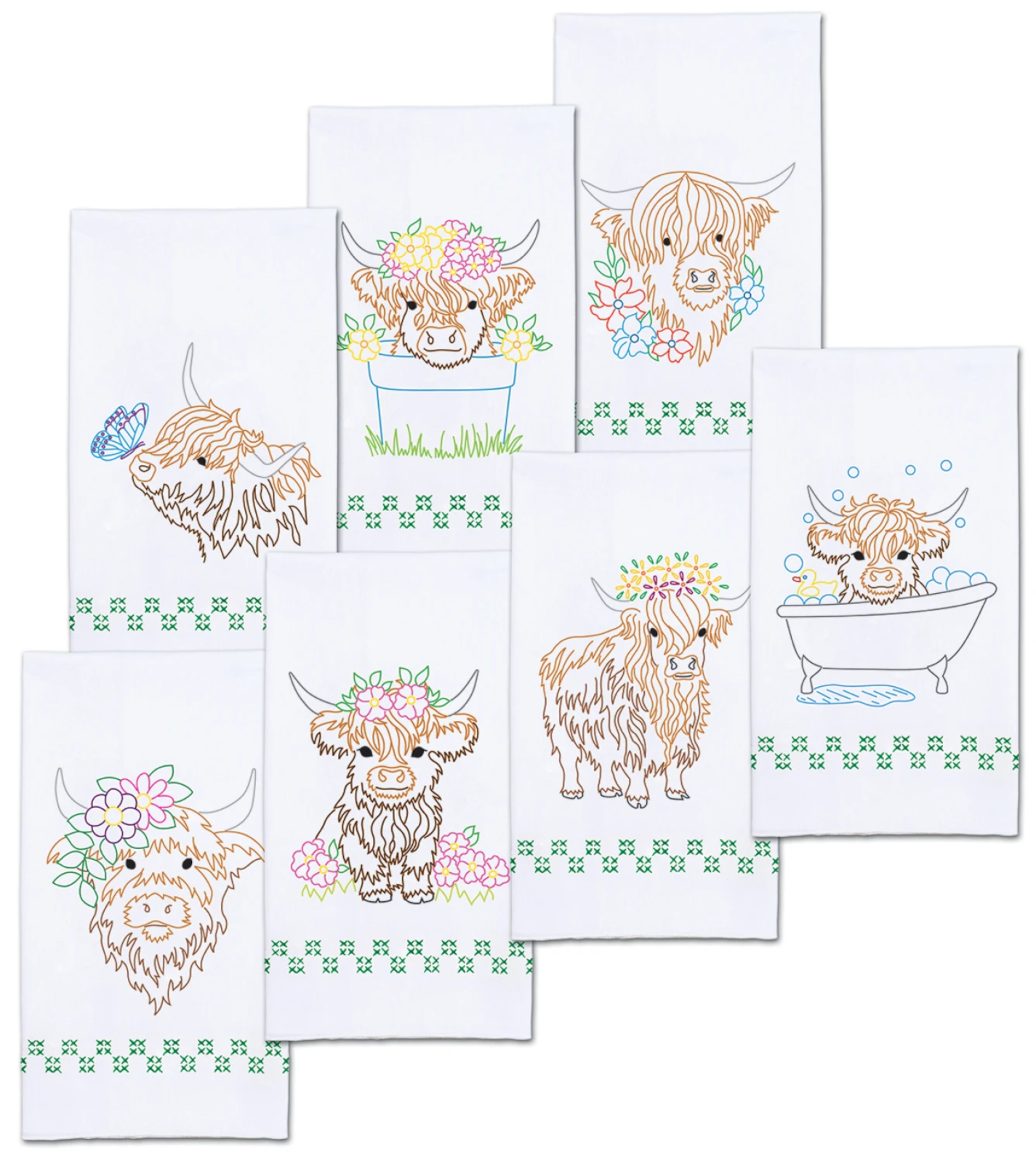 Jack Dempsey Stamped Decorative Hand Towels 17"x28" 7/Pkg-Highland Cows