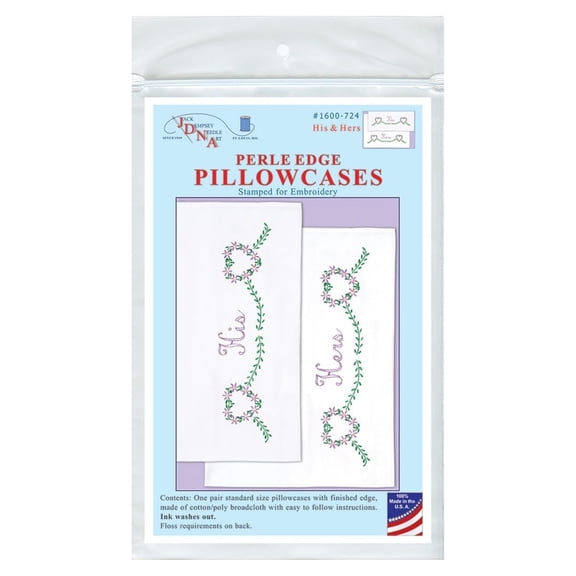 Jack Dempsey Stamped Pillowcases W/White Perle Edge 2/Pkg-His & Hers