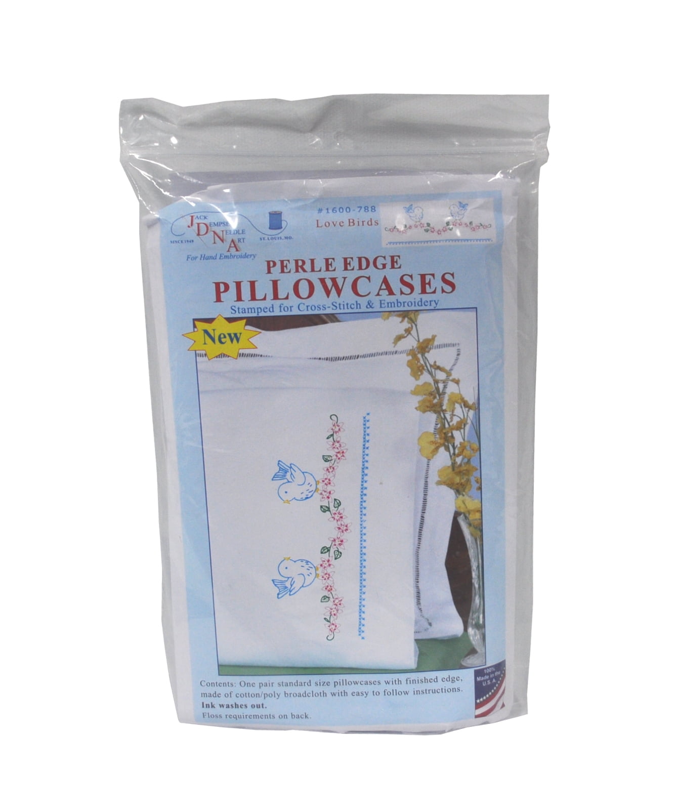 Jack Dempsey His & Hers Pillowcase Embroidery Kit - Floral Design Needle Art