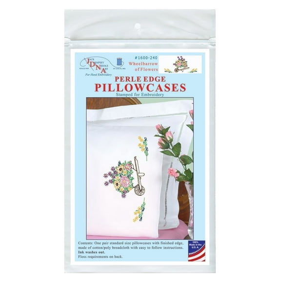 Jack Dempsey Stamped Pillowcases W/White Perle Edge 2/Pkg-Wheelbarrow Of Flowers