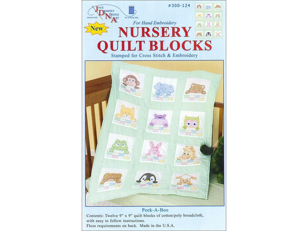 Jack DEMPSEY,Stamped White Nursery Quilt Blocks 9x9 12/Pkg Peek A Boo