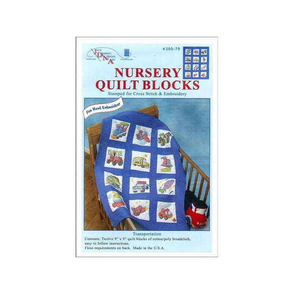 Jack Dempsey Nursery Quilt Blocks Transportation Precut Quilt Squares (12 Pieces)