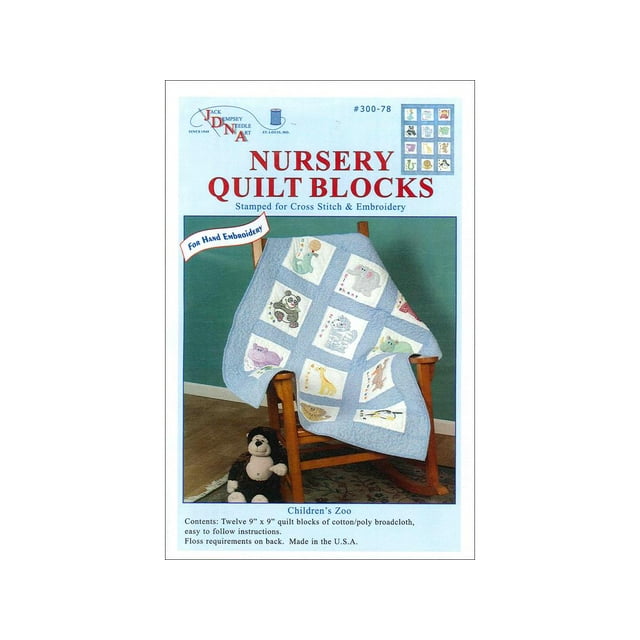 Jack Dempsey Nursery Quilt Blocks Zoo Animals 12pc