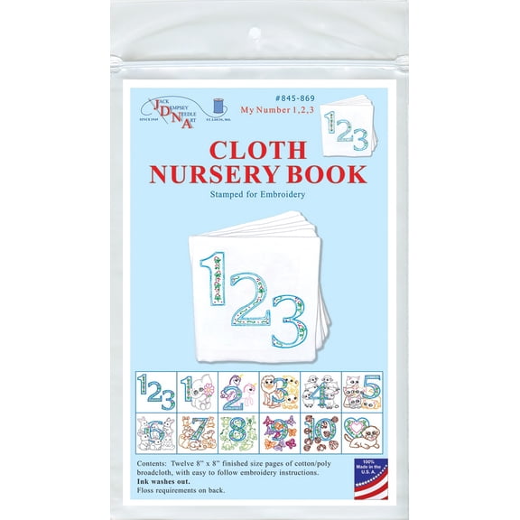 Jack Dempsey Stamped Cloth Nursery Books 8"X8" 12 Pages-My Number 1,2,3
