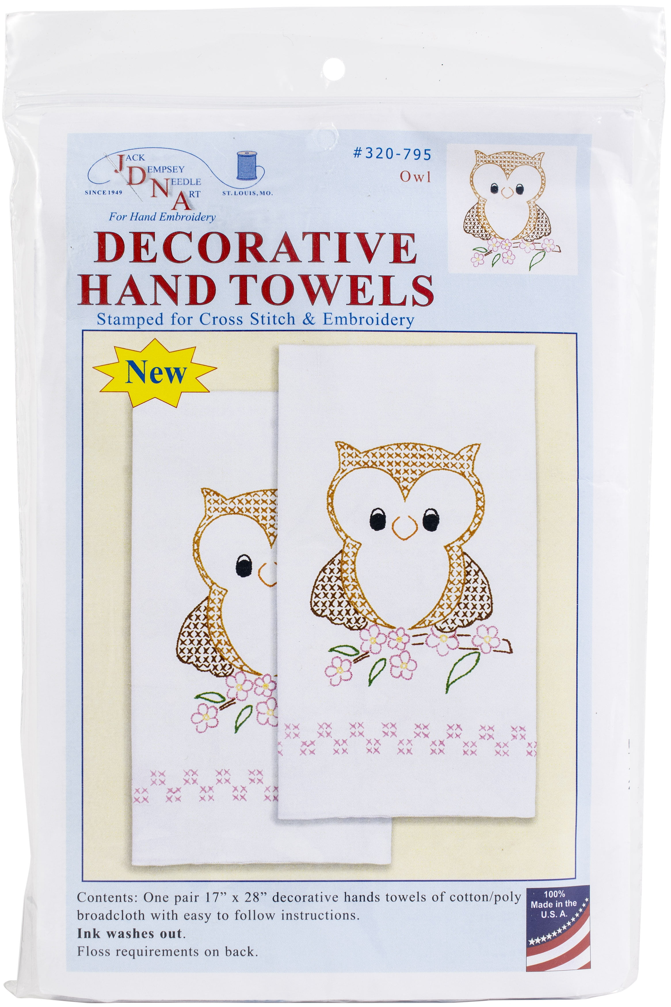 Jack Dempsey Stamped Decorative Hand Towel Pair 17"X28"-Owl on Branch