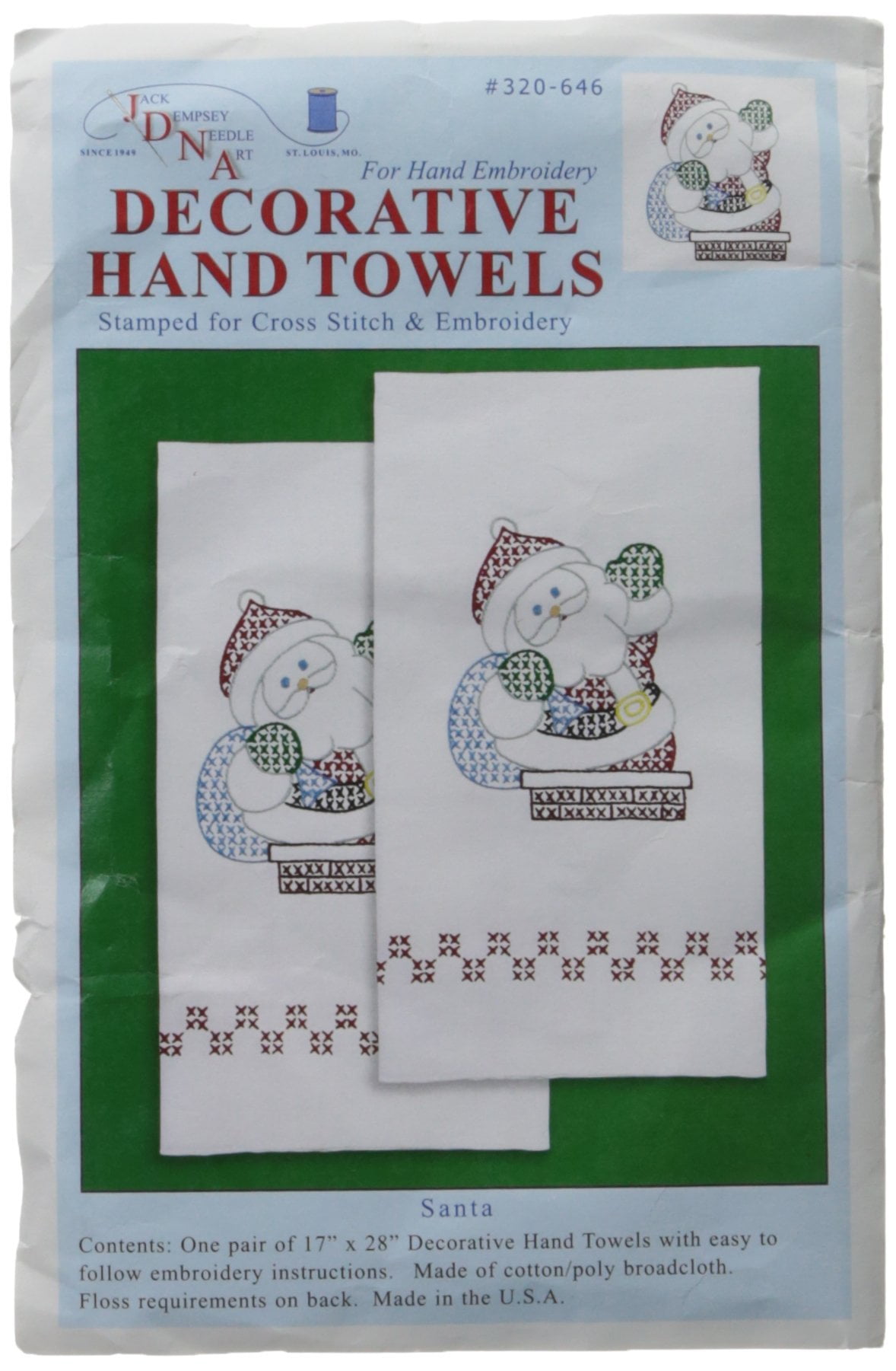Jack dempsey stamped decorative hand towel pair 17 x28 santa walmart