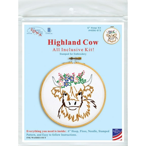 Jack Dempsey Stamped Hoop Kits 6"-Highland Cow