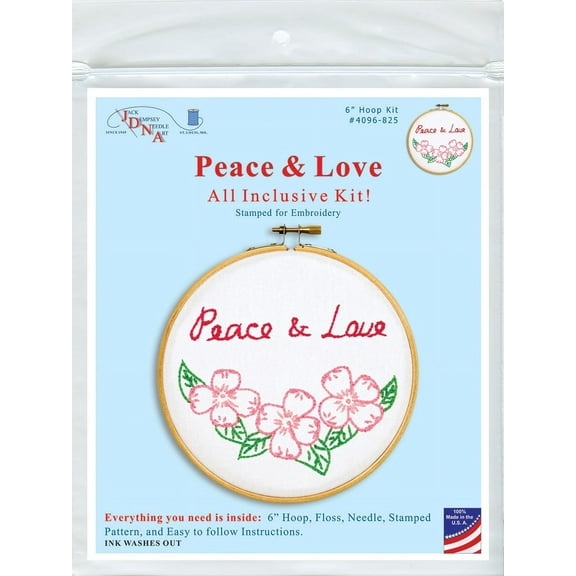 Jack Dempsey Stamped Hoop Kits 6"-Peace & Love