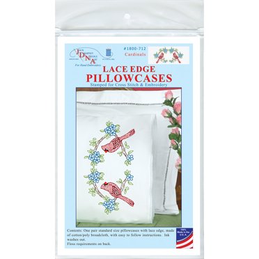 Jack Dempsey Stamped Pillowcases W/White Lace Edge 2/Pkg-Lillies