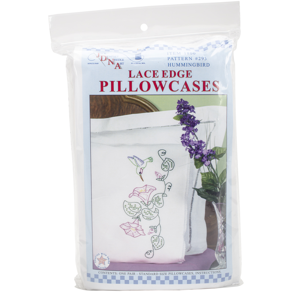 Jack Dempsey Stamped Pillowcases W/White Lace Edge 2/PkgHummingbird