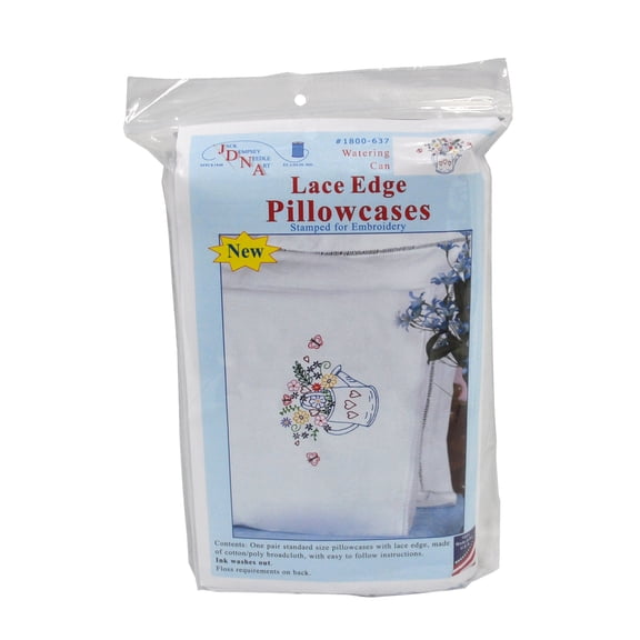 Jack Dempsey Stamped Pillowcases W/White Lace Edge 2/Pkg-Watering Can