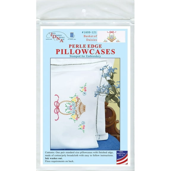 Jack Dempsey Stamped Pillowcases W/White Perle Edge 2/Pkg-Basket Of Daisies