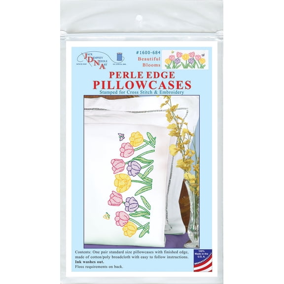 Jack Dempsey Stamped Pillowcases W/White Perle Edge 2/Pkg-Beautiful Blooms