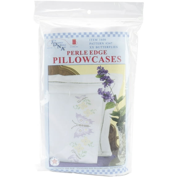 Jack Dempsey Stamped Pillowcases W/White Perle Edge 2/Pkg-Cross-Stitch Butterfly