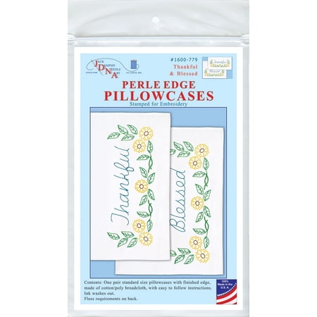 Jack Dempsey Stamped Pillowcases W/White Perle Edge 2/Pkg-Thankful & Blessed