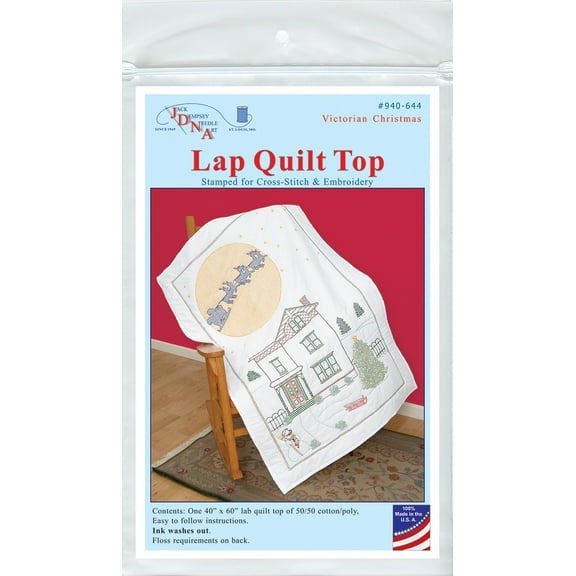 Jack Dempsey Stamped White Lap Quilt Top 40"X60"-Victorian Christmas