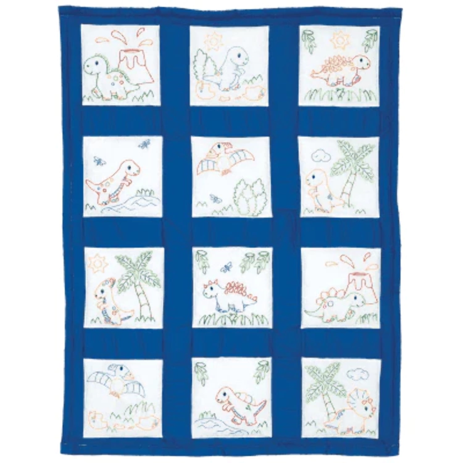 Jack Dempsey Stamped White Nursery Quilt Blocks 9"X9" 12/Pkg-Dinosaurs