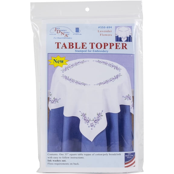 Jack Dempsey Stamped White Perle Edge Table Topper 35"X35"-Lavender Flowers