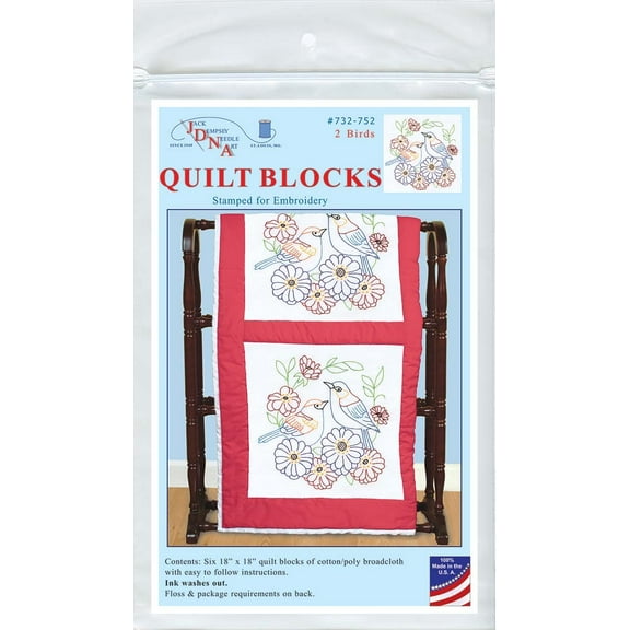Jack Dempsey Stamped White Quilt Blocks 18"X18" 6/Pkg-2 Birds