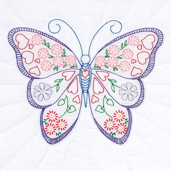 Jack Dempsey Stamped White Quilt Blocks 18"X18" 6/Pkg-Butterfly
