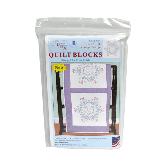 Jack Dempsey Stamped White Quilt Blocks 18"X18" 6/Pkg-Cross-Stitch Design