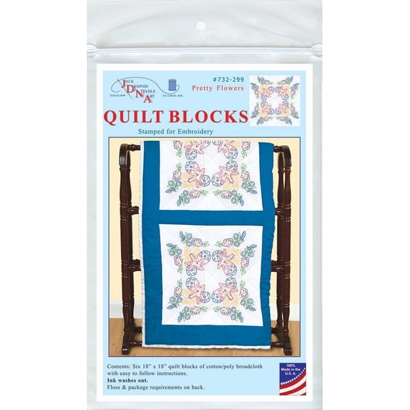 Jack Dempsey Stamped White Quilt Blocks 18"X18" 6/Pkg-Pretty Flowers