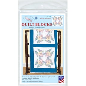Jack Dempsey Stamped White Quilt Blocks 18"X18" 6/Pkg-Pretty Flowers