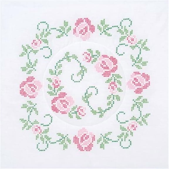 Jack Dempsey Stamped White Quilt Blocks 18"X18" 6/Pkg-XX Circle Of Roses