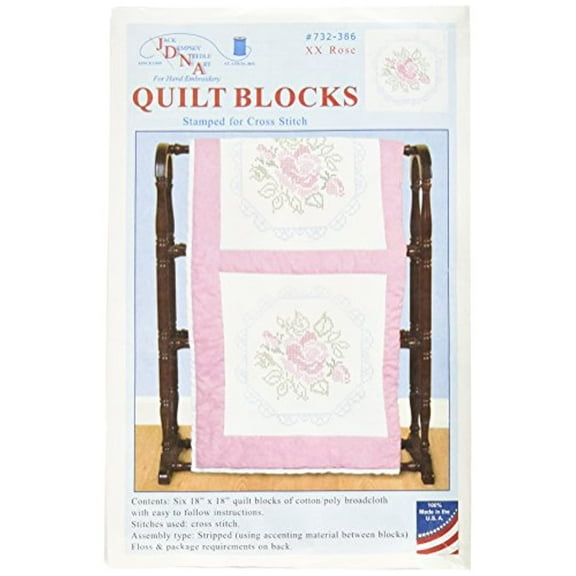 Jack Dempsey Stamped White Quilt Blocks 18"X18" 6/Pkg-XX Rose