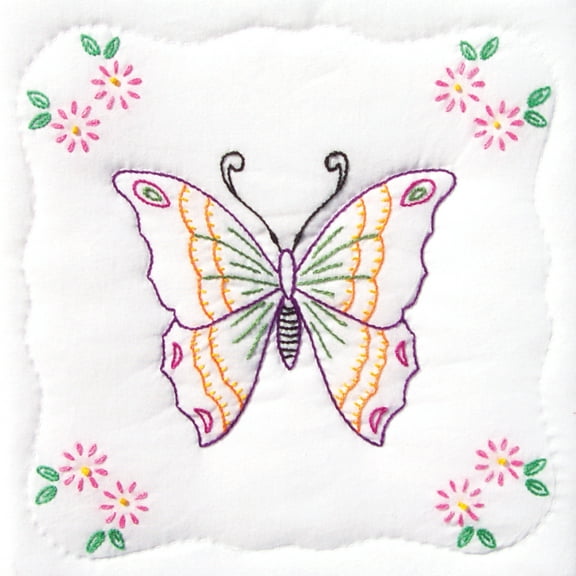 Jack Dempsey Stamped White Quilt Blocks 9"X9" 12/Pkg-Butterfly