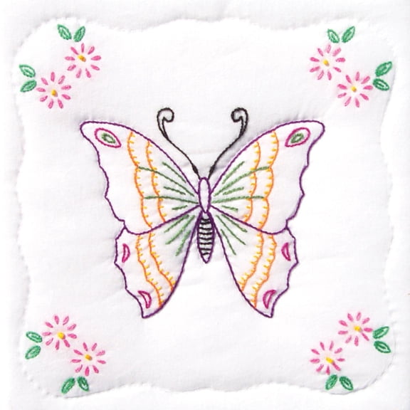 Jack Dempsey Stamped White Quilt Blocks 9"X9" 12/Pkg-Butterfly