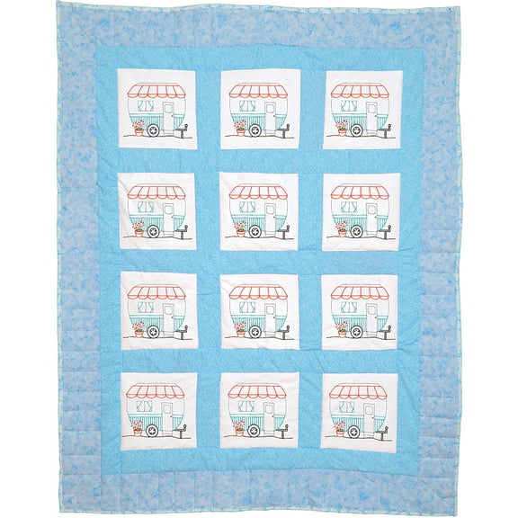 Jack Dempsey Stamped White Quilt Blocks 9"X9" 12/Pkg-Happy Camper