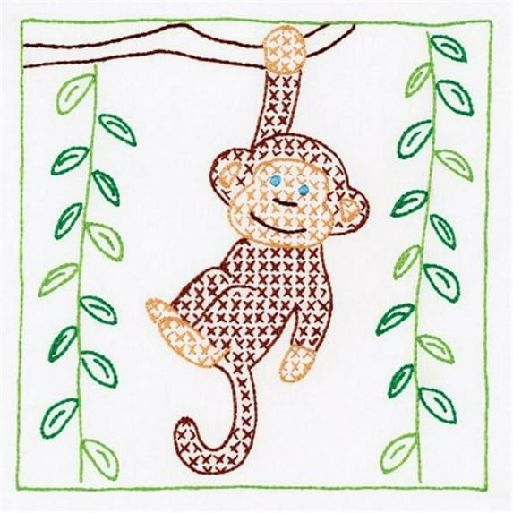 Jack Dempsey Stamped White Quilt Blocks 9"X9" 12/Pkg-Monkey