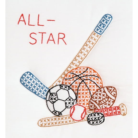 Jack Dempsey Stamped White Quilt Blocks 9"X9" 12/Pkg-Sports