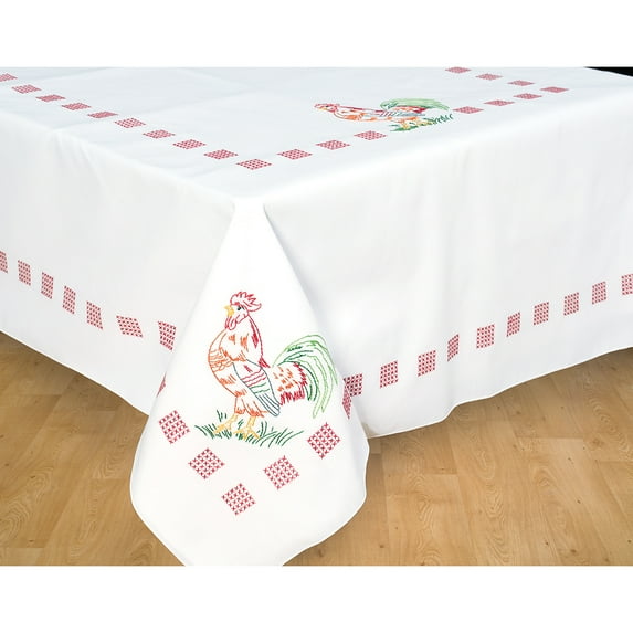 Jack Dempsey Stamped White Table Cloth 50" x 70", Rooster