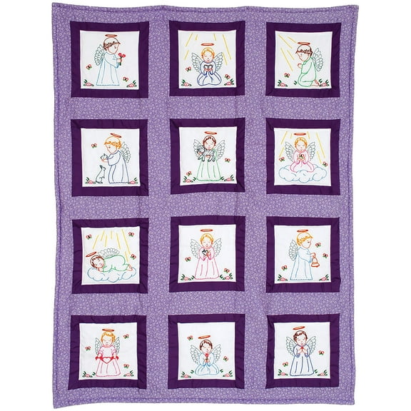 Jack Dempsey Themed Stamped White Quilt Blocks 9"X9" 12/Pkg-Precious Angel