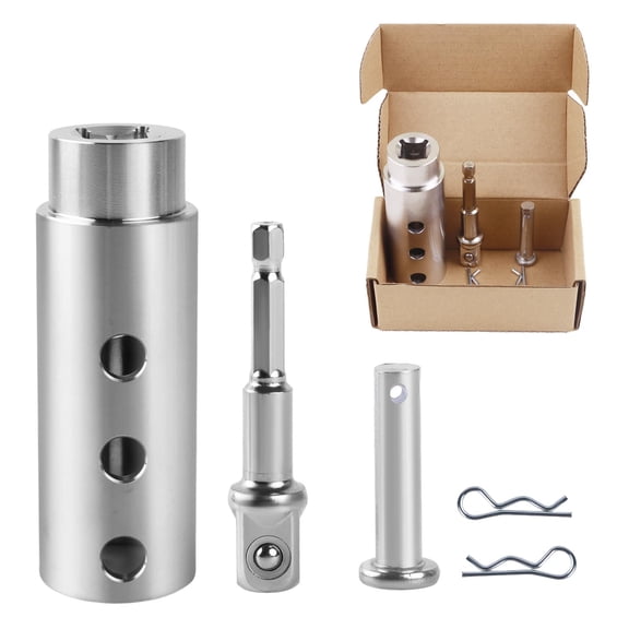 Jack Drill Adapter Compatible with 1 Inch Jack Drive Shaft Stainless Steel Handle Cordless Drill Adapter with Socket Bit Attachment for Top Wind Trailer Crank