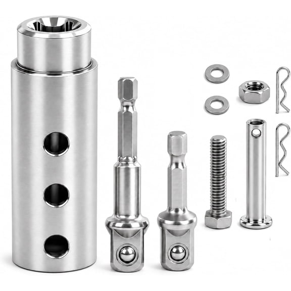 Jack Drill Adapter Kit for 1 Inch Jack Drive Shaft, Stainless Steel Cordless Drill Adapter with Long & Short 1/2 Inch Socket Adapters for RV Camper Dump
