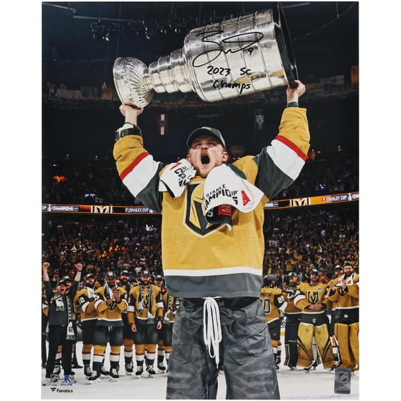 Jack Eichel Vegas Golden Knights Autographed 2023 Stanley Cup Champions 16" x 20" Raising Cup Photograph with "23 SC Champs" Inscription - Fanatics Authentic Certified