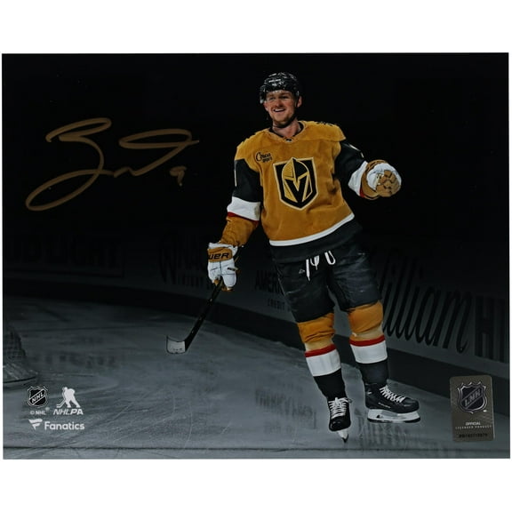 Jack Eichel Vegas Golden Knights Autographed 8" x 10" Gold Jersey Celebration Spotlight Photograph - Fanatics Authentic Certified