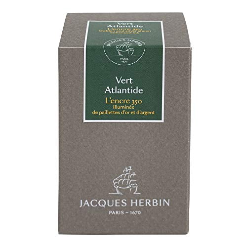 Jack Elbin Anniversary Ink 350 [Gold/Silver Particles] For Fountain Pen/Glass Pen/Dip Pen Atlantis Green HERBIN hbj15139