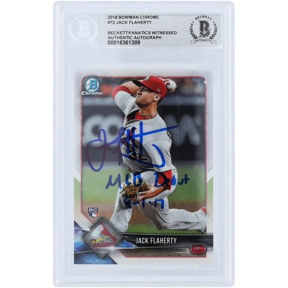 Jack Flaherty St. Louis Cardinals Autographed 2018 Bowman Chrome #72 Beckett Fanatics Witnessed Authenticated Rookie Card with "MLB Debut 9-1-17" Inscription - Fanatics Authentic Certified