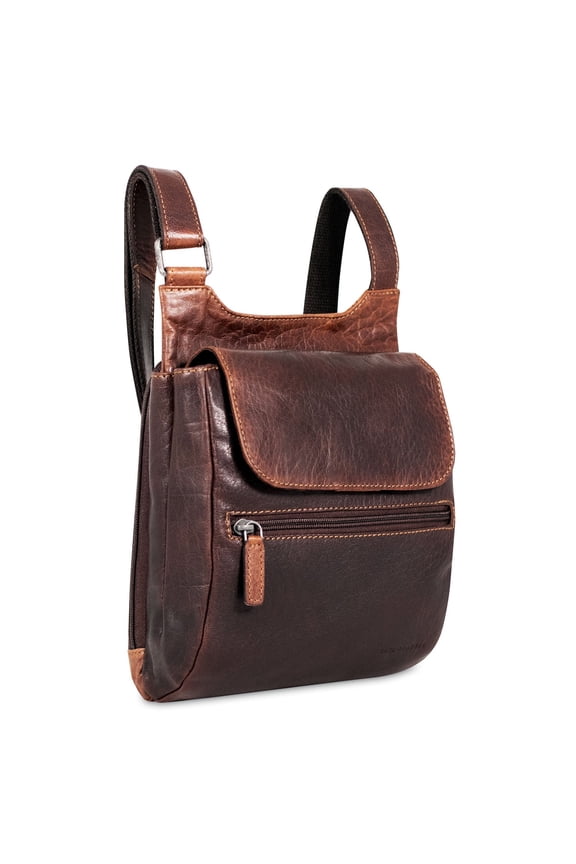 Voyager Hand-Stained Buffalo Leather Slim Crossbody #7831 (Brown)