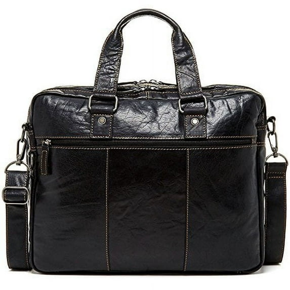 Jack Georges Voyager Hand-Stained Buffalo Leather Large Professional Briefcase #7317 (Black)