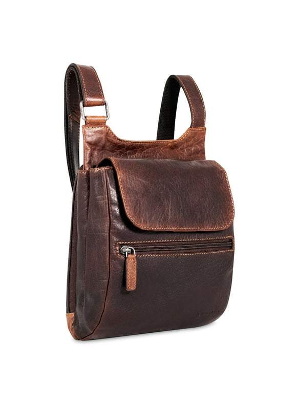 Jack Georges Voyager Hand-Stained Buffalo Leather Slim Crossbody #7831 (Brown)